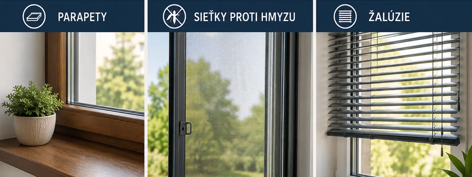 Doplnky k oknám – parapety, sieťky proti hmyzu, žalúzie